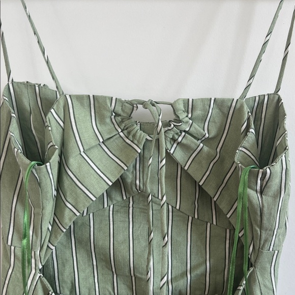 NWT ZARA Linen Blend Midi Corset Dress Green/White Striped M - Picture 7 of 11